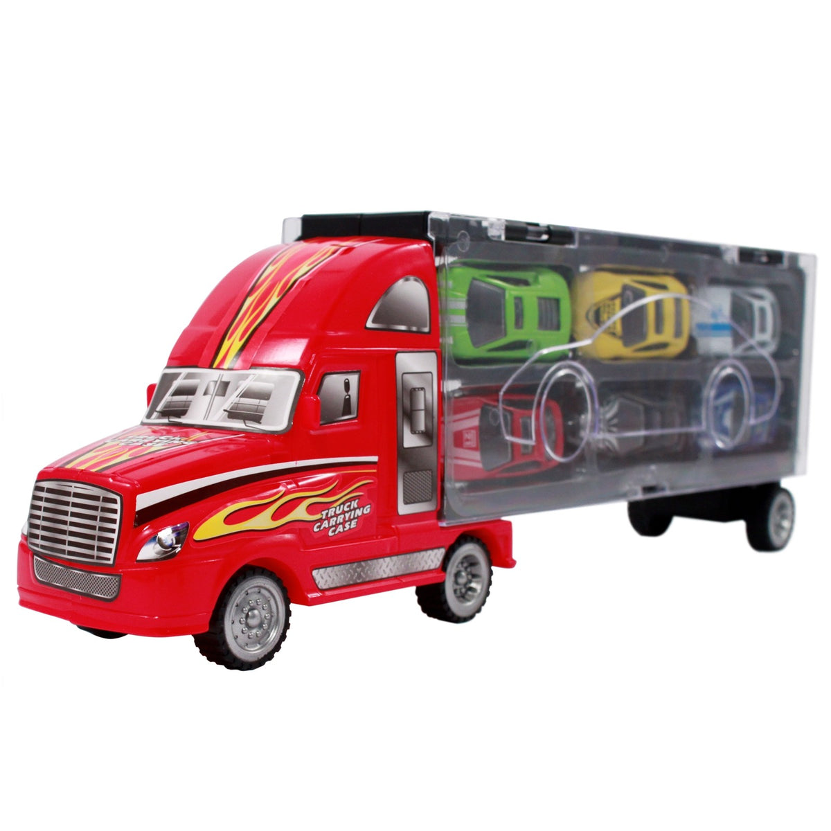 Kidplokio 7pc Red Semi Truck Toy Car Carrier Diecast Playset for Boys 3 and Up, view 7