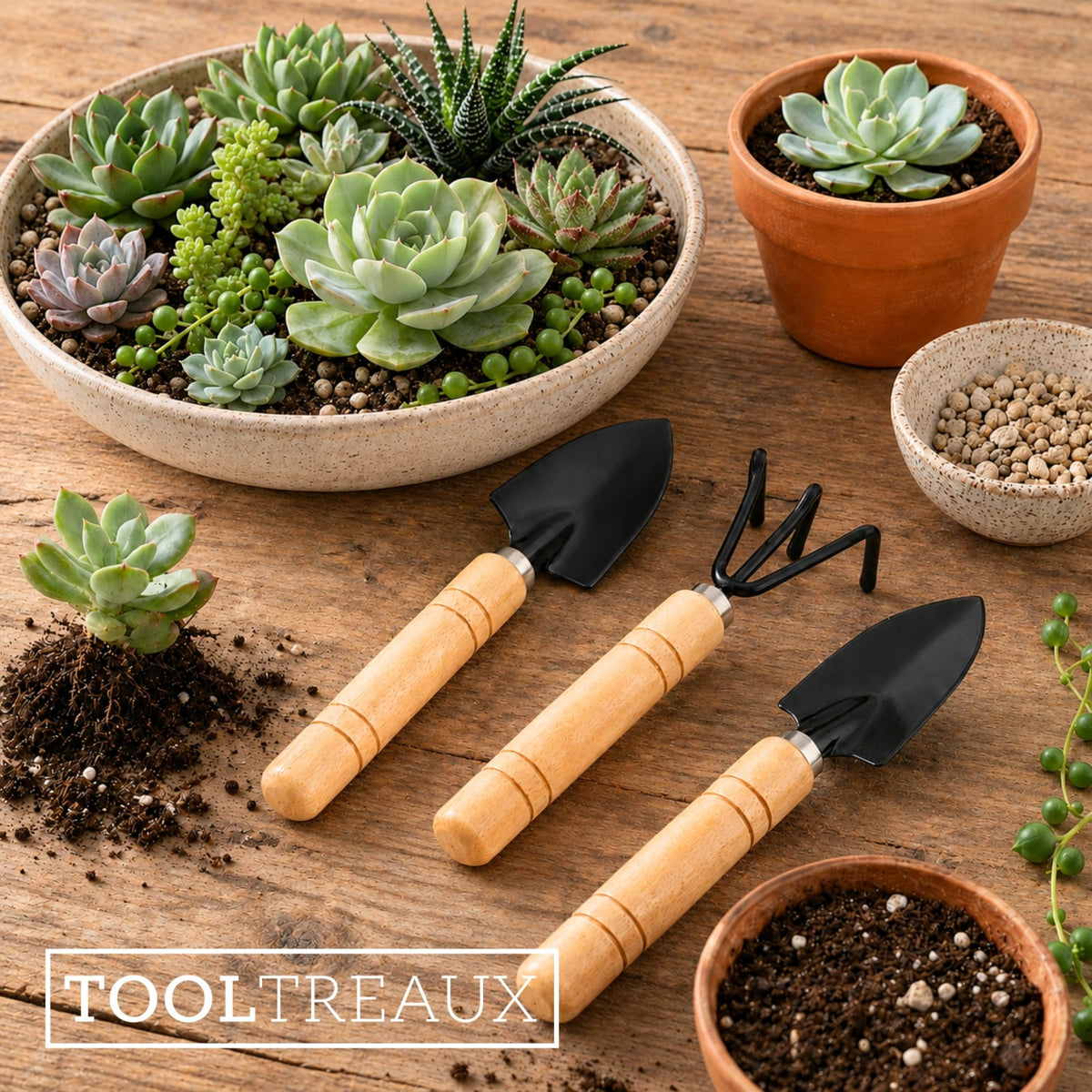 2 Pack ToolTreaux 3pc Mini Garden Tools Set w/ Hand Trowels & Cultivator (7"), view 9