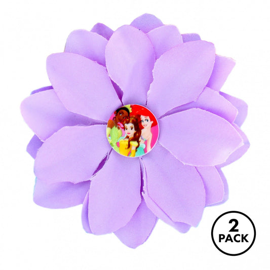 Two purple flower hair clips themed for Disney Princess, suitable for girls