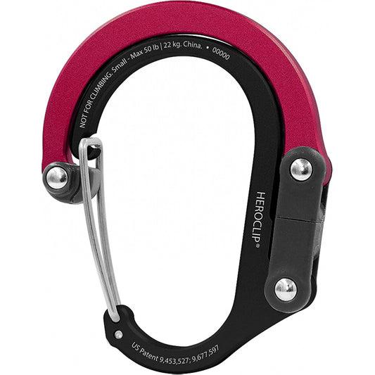 Small black and red carabiner clip and hook suitable for purses or strollers