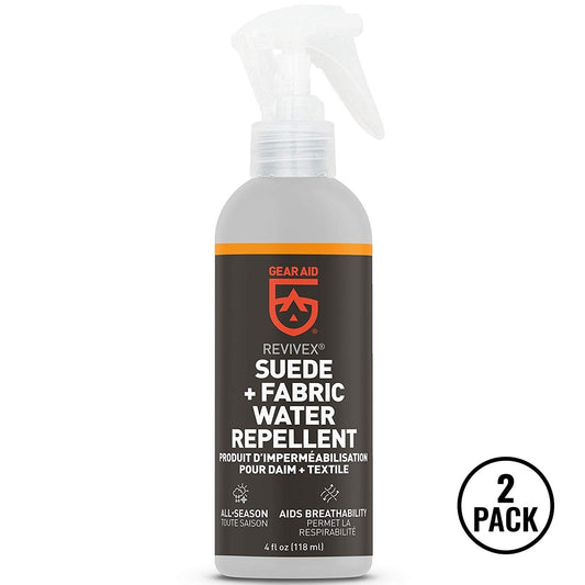 Two bottles of Gear Aid ReviveX Spray On Waterproofing Footwear Protection, 4 oz each