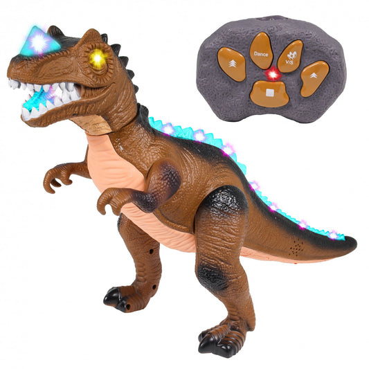 Brown remote control T Rex dinosaur toy with LED lights and sounds